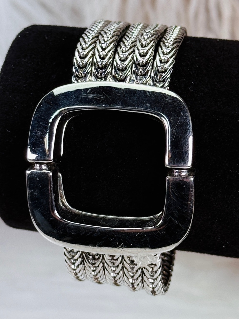 Silvertone Braided Multi Chain Stretch Bracelet